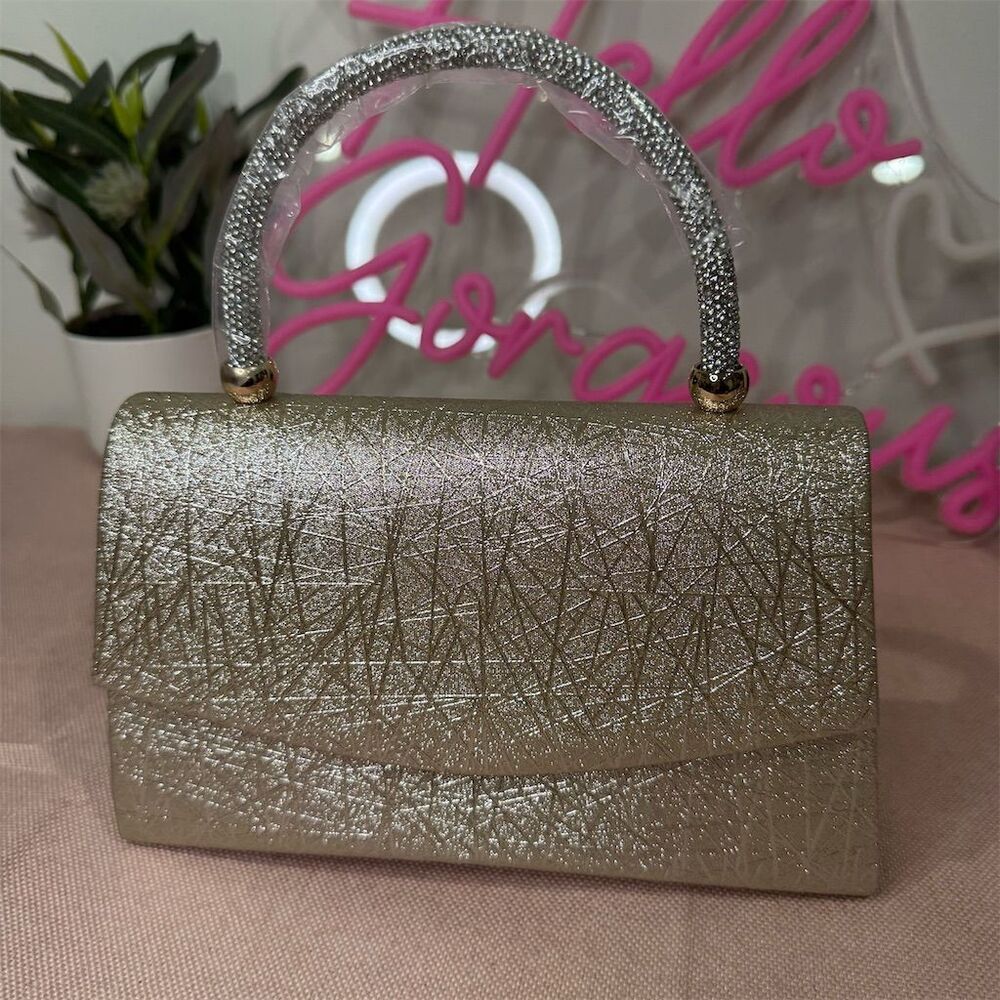 Fashion design Women's Silver Clutch Evening Bag Formal CZ Crystal handle gift